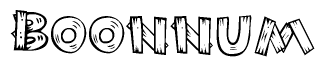 The clipart image shows the name Boonnum stylized to look as if it has been constructed out of wooden planks or logs. Each letter is designed to resemble pieces of wood.