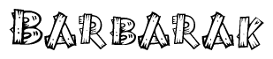 The clipart image shows the name Barbarak stylized to look as if it has been constructed out of wooden planks or logs. Each letter is designed to resemble pieces of wood.