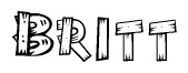 The image contains the name Britt written in a decorative, stylized font with a hand-drawn appearance. The lines are made up of what appears to be planks of wood, which are nailed together