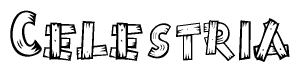 The clipart image shows the name Celestria stylized to look as if it has been constructed out of wooden planks or logs. Each letter is designed to resemble pieces of wood.