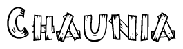 The image contains the name Chaunia written in a decorative, stylized font with a hand-drawn appearance. The lines are made up of what appears to be planks of wood, which are nailed together
