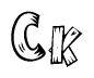 The image contains the name Ck written in a decorative, stylized font with a hand-drawn appearance. The lines are made up of what appears to be planks of wood, which are nailed together