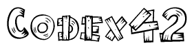 The clipart image shows the name Codex42 stylized to look like it is constructed out of separate wooden planks or boards, with each letter having wood grain and plank-like details.