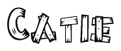 The clipart image shows the name Catie stylized to look as if it has been constructed out of wooden planks or logs. Each letter is designed to resemble pieces of wood.