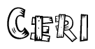The clipart image shows the name Ceri stylized to look as if it has been constructed out of wooden planks or logs. Each letter is designed to resemble pieces of wood.