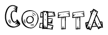 The clipart image shows the name Coetta stylized to look like it is constructed out of separate wooden planks or boards, with each letter having wood grain and plank-like details.
