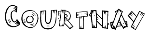   The clipart image shows the name Courtnay stylized to look as if it has been constructed out of wooden planks or logs. Each letter is designed to resemble pieces of wood. 