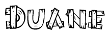 The clipart image shows the name Duane stylized to look like it is constructed out of separate wooden planks or boards, with each letter having wood grain and plank-like details.