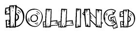 The image contains the name Dollingd written in a decorative, stylized font with a hand-drawn appearance. The lines are made up of what appears to be planks of wood, which are nailed together