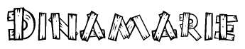 The image contains the name Dinamarie written in a decorative, stylized font with a hand-drawn appearance. The lines are made up of what appears to be planks of wood, which are nailed together
