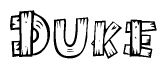 The clipart image shows the name Duke stylized to look like it is constructed out of separate wooden planks or boards, with each letter having wood grain and plank-like details.