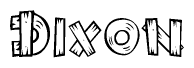 The image contains the name Dixon written in a decorative, stylized font with a hand-drawn appearance. The lines are made up of what appears to be planks of wood, which are nailed together