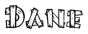 The clipart image shows the name Dane stylized to look as if it has been constructed out of wooden planks or logs. Each letter is designed to resemble pieces of wood.