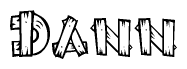 The image contains the name Dann written in a decorative, stylized font with a hand-drawn appearance. The lines are made up of what appears to be planks of wood, which are nailed together