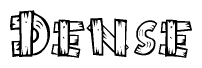 The image contains the name Dense written in a decorative, stylized font with a hand-drawn appearance. The lines are made up of what appears to be planks of wood, which are nailed together