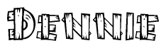 The image contains the name Dennie written in a decorative, stylized font with a hand-drawn appearance. The lines are made up of what appears to be planks of wood, which are nailed together