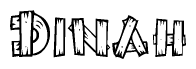 The clipart image shows the name Dinah stylized to look as if it has been constructed out of wooden planks or logs. Each letter is designed to resemble pieces of wood.
