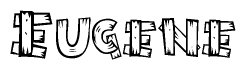 The image contains the name Eugene written in a decorative, stylized font with a hand-drawn appearance. The lines are made up of what appears to be planks of wood, which are nailed together