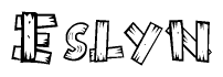 The clipart image shows the name Eslyn stylized to look as if it has been constructed out of wooden planks or logs. Each letter is designed to resemble pieces of wood.