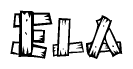 The clipart image shows the name Ela stylized to look as if it has been constructed out of wooden planks or logs. Each letter is designed to resemble pieces of wood.