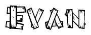 The clipart image shows the name Evan stylized to look like it is constructed out of separate wooden planks or boards, with each letter having wood grain and plank-like details.
