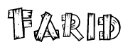 The clipart image shows the name Farid stylized to look like it is constructed out of separate wooden planks or boards, with each letter having wood grain and plank-like details.