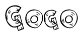 The image contains the name Gogo written in a decorative, stylized font with a hand-drawn appearance. The lines are made up of what appears to be planks of wood, which are nailed together