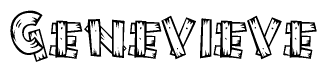 The image contains the name Genevieve written in a decorative, stylized font with a hand-drawn appearance. The lines are made up of what appears to be planks of wood, which are nailed together