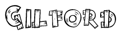 The image contains the name Gilford written in a decorative, stylized font with a hand-drawn appearance. The lines are made up of what appears to be planks of wood, which are nailed together