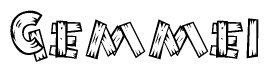 The image contains the name Gemmei written in a decorative, stylized font with a hand-drawn appearance. The lines are made up of what appears to be planks of wood, which are nailed together