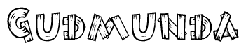 The clipart image shows the name Gudmunda stylized to look like it is constructed out of separate wooden planks or boards, with each letter having wood grain and plank-like details.