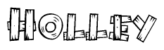 The clipart image shows the name Holley stylized to look as if it has been constructed out of wooden planks or logs. Each letter is designed to resemble pieces of wood.