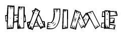 The image contains the name Hajime written in a decorative, stylized font with a hand-drawn appearance. The lines are made up of what appears to be planks of wood, which are nailed together