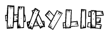 The clipart image shows the name Haylie stylized to look as if it has been constructed out of wooden planks or logs. Each letter is designed to resemble pieces of wood.