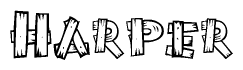 The image contains the name Harper written in a decorative, stylized font with a hand-drawn appearance. The lines are made up of what appears to be planks of wood, which are nailed together