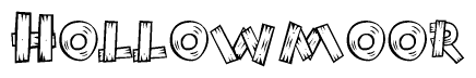 The clipart image shows the name Hollowmoor stylized to look as if it has been constructed out of wooden planks or logs. Each letter is designed to resemble pieces of wood.