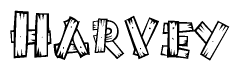 The clipart image shows the name Harvey stylized to look like it is constructed out of separate wooden planks or boards, with each letter having wood grain and plank-like details.