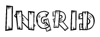 The clipart image shows the name Ingrid stylized to look like it is constructed out of separate wooden planks or boards, with each letter having wood grain and plank-like details.