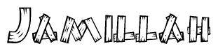 The image contains the name Jamillah written in a decorative, stylized font with a hand-drawn appearance. The lines are made up of what appears to be planks of wood, which are nailed together