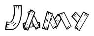 The clipart image shows the name Jamy stylized to look as if it has been constructed out of wooden planks or logs. Each letter is designed to resemble pieces of wood.