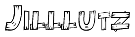 The clipart image shows the name Jilllutz stylized to look as if it has been constructed out of wooden planks or logs. Each letter is designed to resemble pieces of wood.