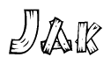 The image contains the name Jak written in a decorative, stylized font with a hand-drawn appearance. The lines are made up of what appears to be planks of wood, which are nailed together