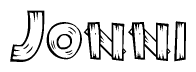 The clipart image shows the name Jonni stylized to look as if it has been constructed out of wooden planks or logs. Each letter is designed to resemble pieces of wood.