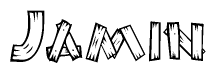The image contains the name Jamin written in a decorative, stylized font with a hand-drawn appearance. The lines are made up of what appears to be planks of wood, which are nailed together