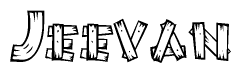 The clipart image shows the name Jeevan stylized to look as if it has been constructed out of wooden planks or logs. Each letter is designed to resemble pieces of wood.