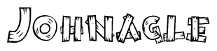 The image contains the name Johnagle written in a decorative, stylized font with a hand-drawn appearance. The lines are made up of what appears to be planks of wood, which are nailed together