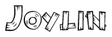 The clipart image shows the name Joylin stylized to look as if it has been constructed out of wooden planks or logs. Each letter is designed to resemble pieces of wood.