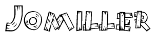 The clipart image shows the name Jomiller stylized to look like it is constructed out of separate wooden planks or boards, with each letter having wood grain and plank-like details.