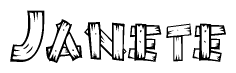 The clipart image shows the name Janete stylized to look like it is constructed out of separate wooden planks or boards, with each letter having wood grain and plank-like details.