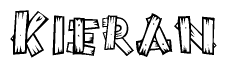The clipart image shows the name Kieran stylized to look like it is constructed out of separate wooden planks or boards, with each letter having wood grain and plank-like details.